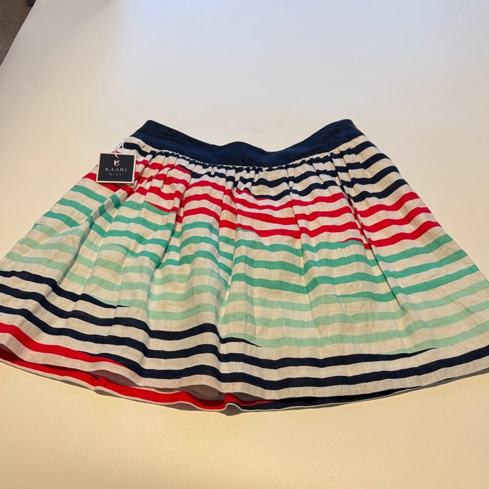 Kaari Blue Striped Cotton Skirt - Navy, Red, Mint